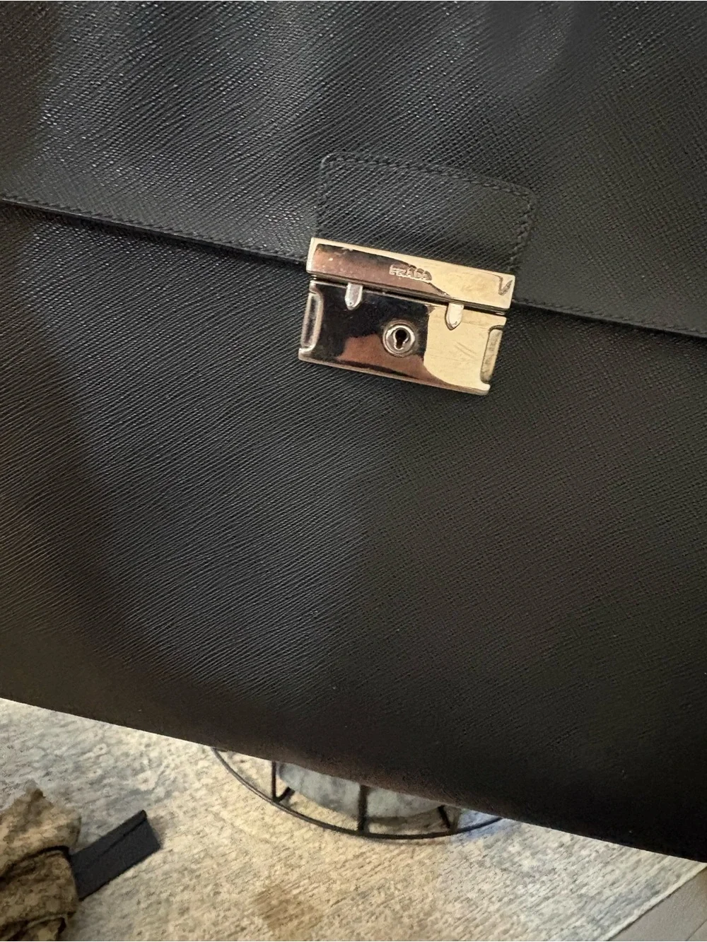Men's Black Prada Leather Briefcase Travel & Work Bag